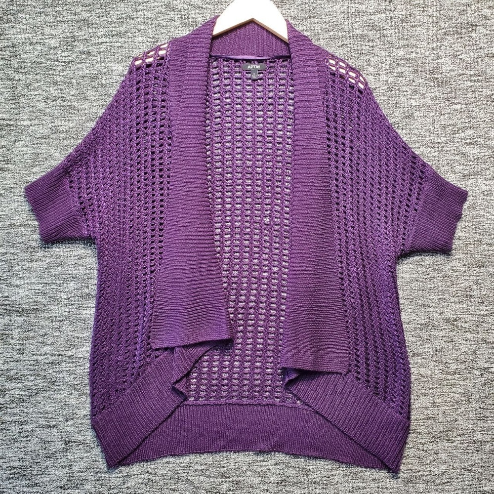 Apt 9 Purple Open Knit Short Sleeve Cardigan Sweater Women Medium Shimmer Cocoon